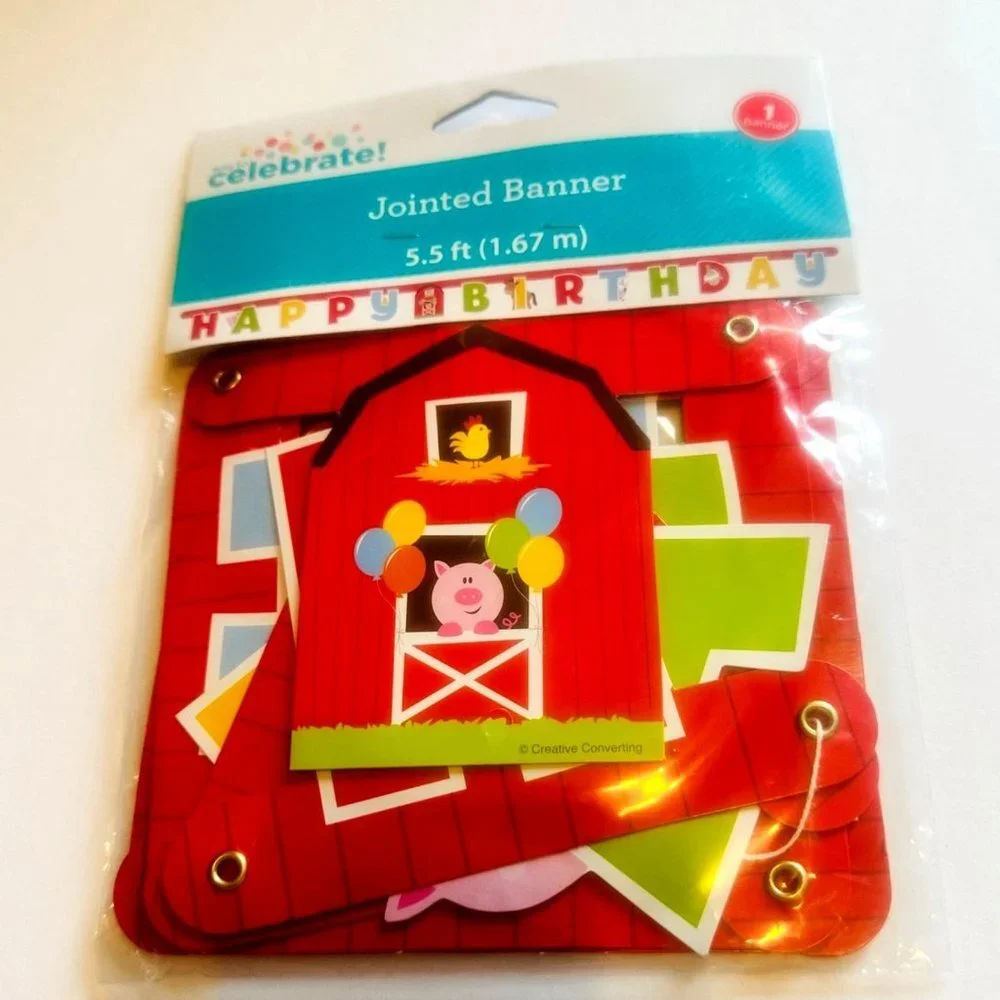 Walmart Celebrate! Jointed Farm Animals Barn Party Happy Birthday Banner 5.5'‎
